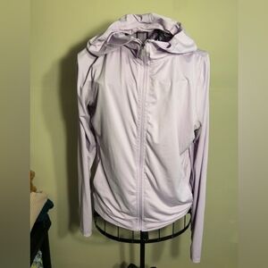 size medium womans shirt hoodie purple athletic work out zipper front